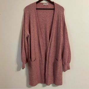 MADEWELL Soft Pink Balloon Sleeve Long Cardigan Sweater, Part Wool